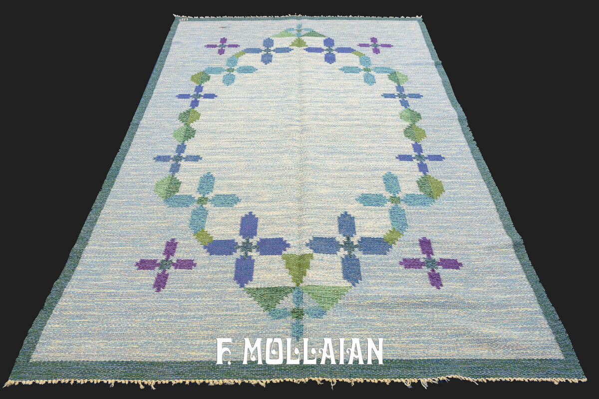 Scandinavian Rollakan Swedish Rug Blue Tone n°:172644